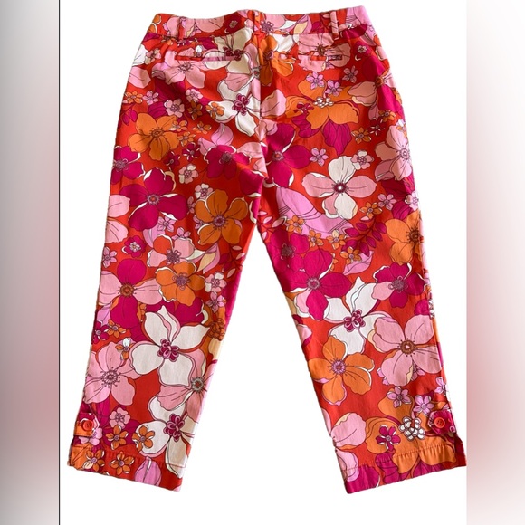 TALBOTS PERFECT CROP PANTS Wild Mod Pink Orange Floral Petites Size 12P 35x22 - Picture 1 of 6